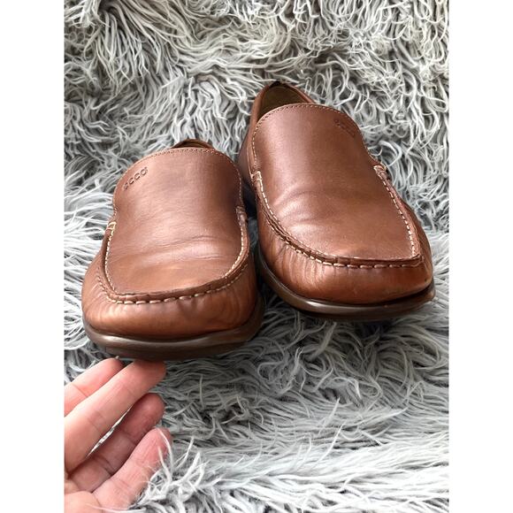 ECCO Tan Leather Driving Moccasin Loafers Slip On Shoes Brown Mens 43 US 10 - Picture 6 of 11